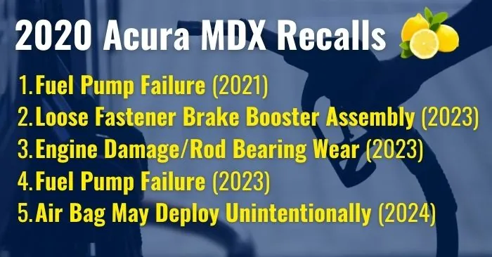 2020 acura mdx issues