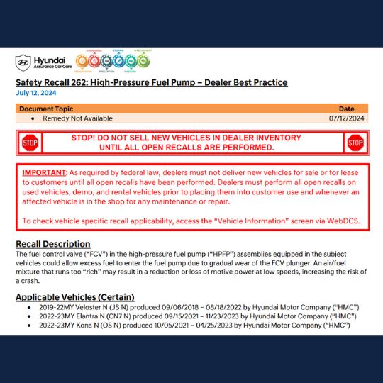 hyundai fuel pump recall information