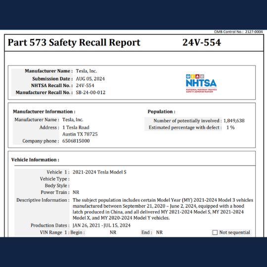 hood latch recall tesla