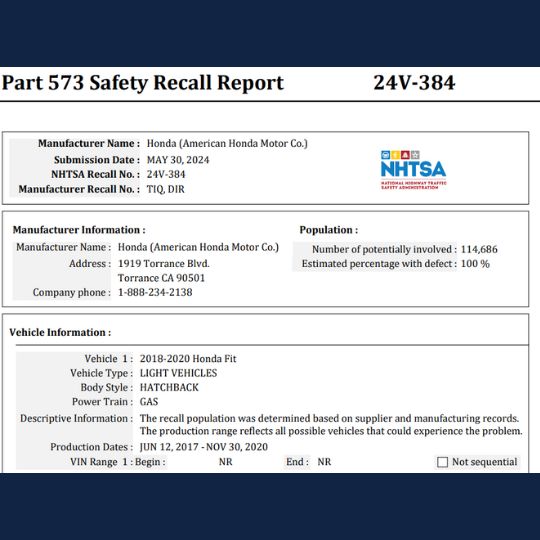 honda backup camera recall