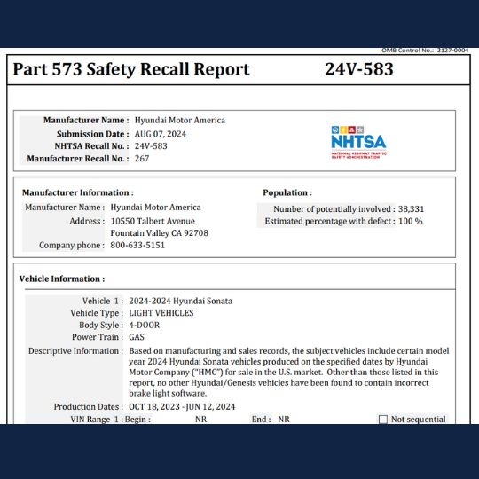 hyundai sonata brake light recall