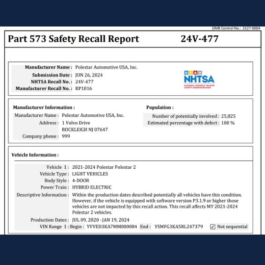 polestar 2 recall information