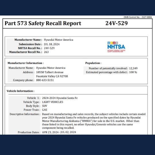 rollaway recall hyundai information