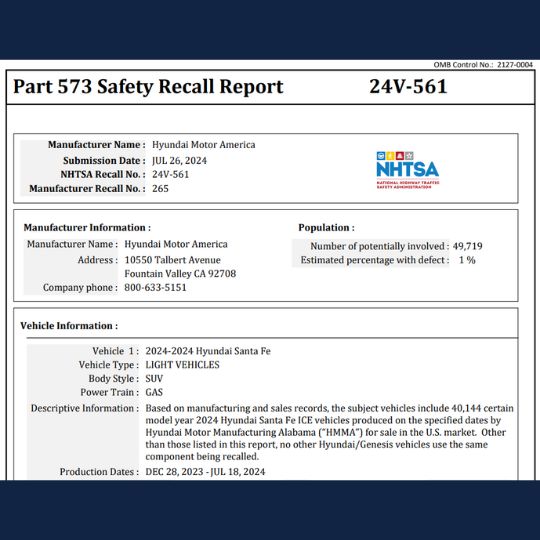 Hyundai Santa Fe Airbag Recall