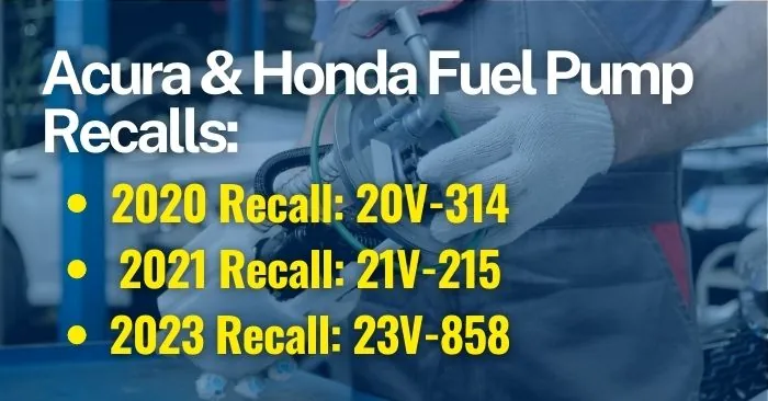 Acura and honda fuel pump recalls