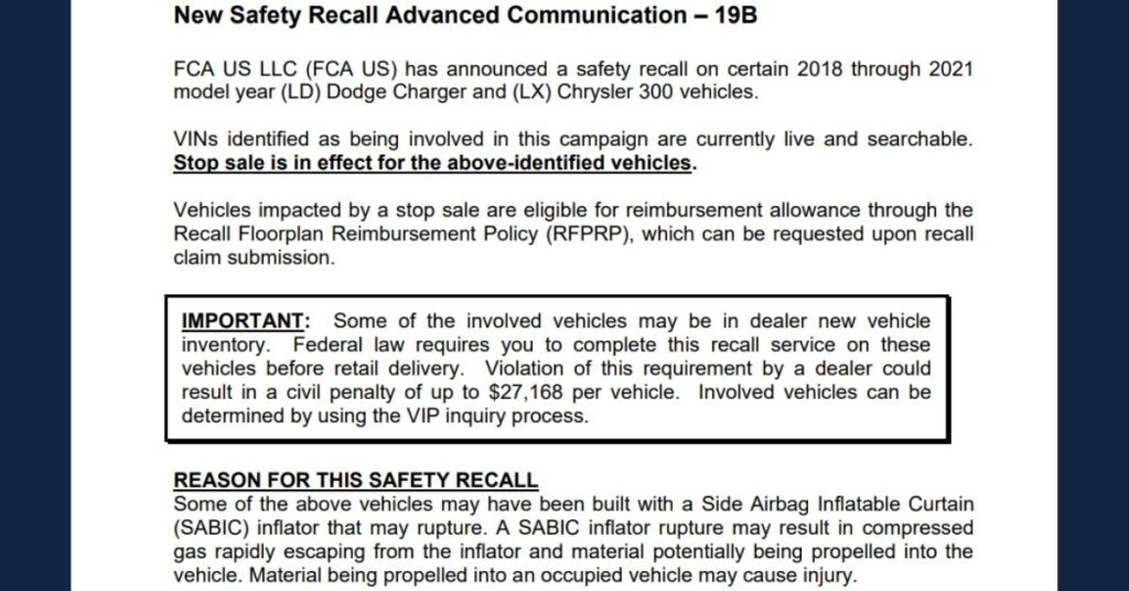 chrylser dodge airbag recalls