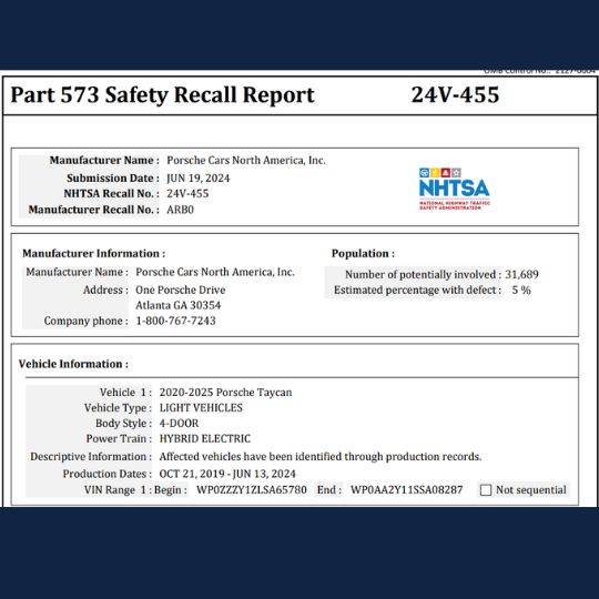 taycan brake recall